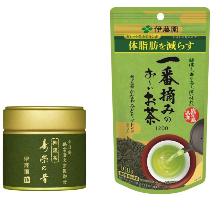 From left, "Juei no Mukashi (30g)" and the functional food product "Ichiban Tsumi no Oi Ocha 1200"