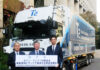 Three Companies Including Seven-Eleven Conduct Long-Distance Transport with Autonomous Trucks, Addressing Labor Shortages and Environmental Considerations (From left) Shigeru Yamaguchi of SEJ, Kosuke Shibata of MRG, and Masatomo Kumabe of T2