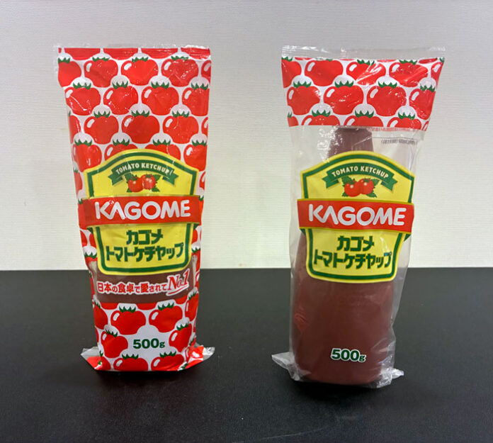 Current tomato ketchup package (left) and the redesigned package