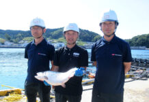 Nissui to Double Domestic Salmon Aquaculture Output; Major Expansion of Facilities in Iwate Prefecture President Hiroshi Tsuruoka (center)